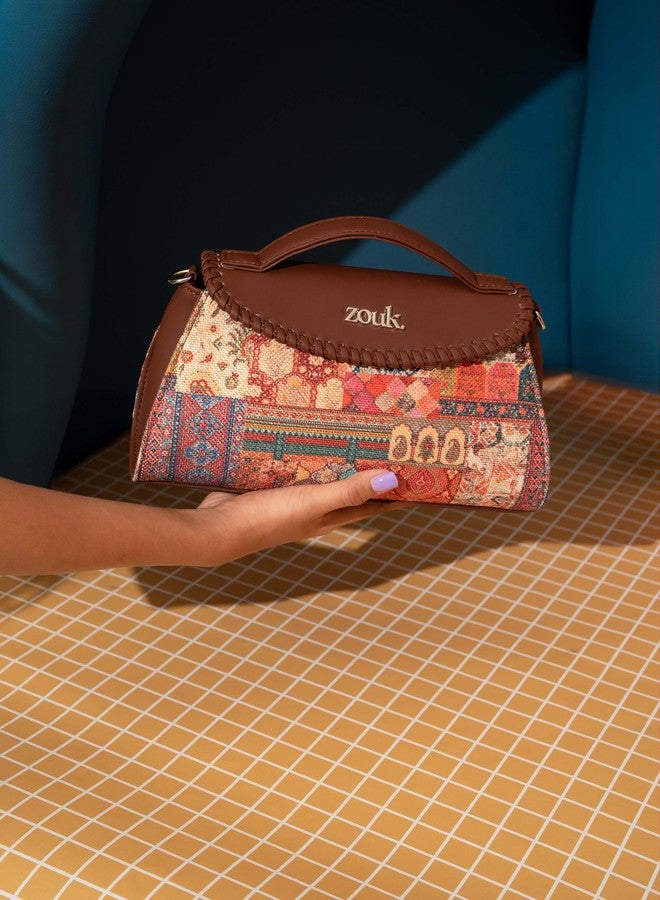 ZOUK Saisha Sling Bag for Women - Vegan Leather with Whip-Stitch Detailing & Detachable Silver | Water-Resistant Stylish Purse | Kutch Gamthi - Image 2